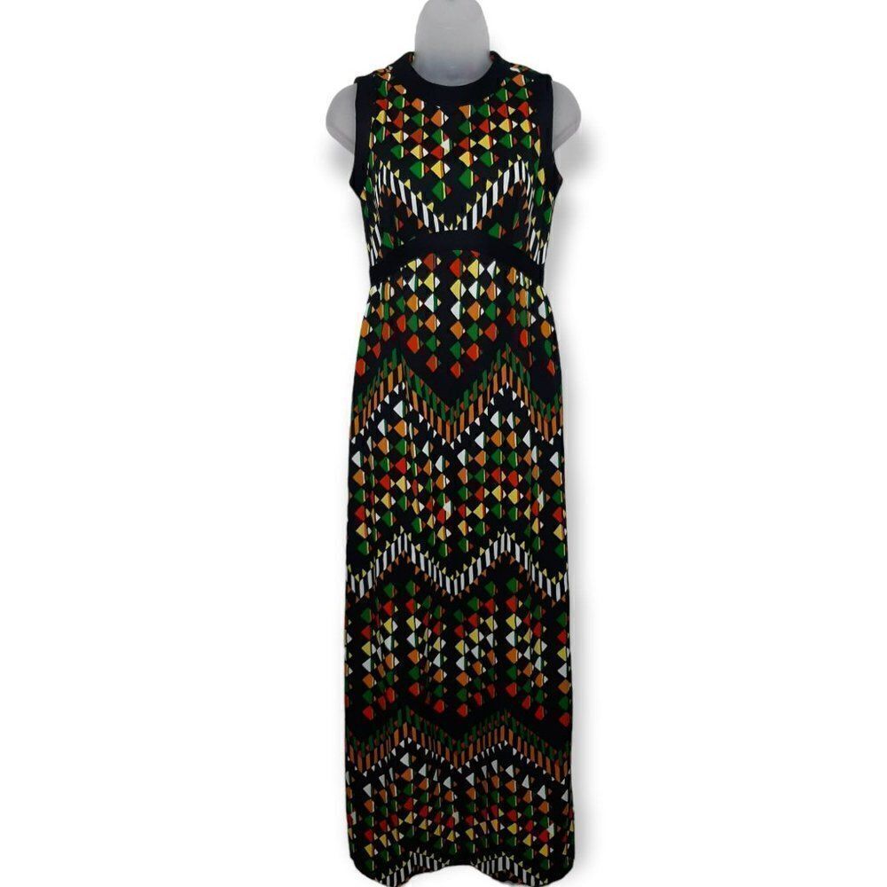 Leslie Fay Knits VIntage 1970s Geometric Maxi Dress